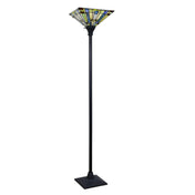 Torchiere Floor Lamp, Stained Glass Shade with Blackish Bronze Base