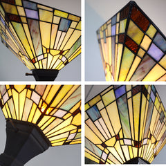 Torchiere Floor Lamp, Stained Glass Shade with Blackish Bronze Base