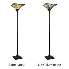 Torchiere Floor Lamp, Stained Glass Shade with Blackish Bronze Base