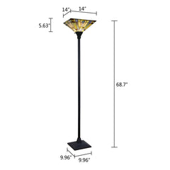 Torchiere Floor Lamp, Stained Glass Shade with Blackish Bronze Base