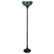 Torchiere Floor Lamp with Stained Glass Shade in Beige and Green