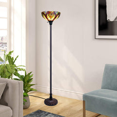 Torchiere Floor Lamp with Yellow and Red Stained Glass Shade