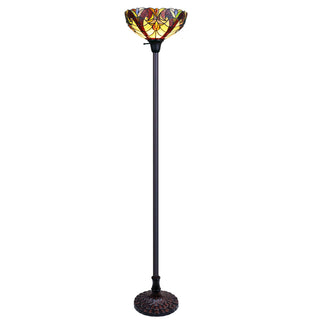 Torchiere Floor Lamp with Yellow and Red Stained Glass Shade