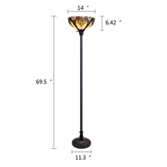 Torchiere Floor Lamp with Yellow and Red Stained Glass Shade