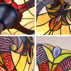 Torchiere Floor Lamp with Yellow and Red Stained Glass Shade