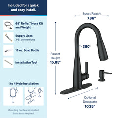 Touchless Kitchen Faucet, Haelyn, Single Handle, Pulldown Sprayer, Matte Black