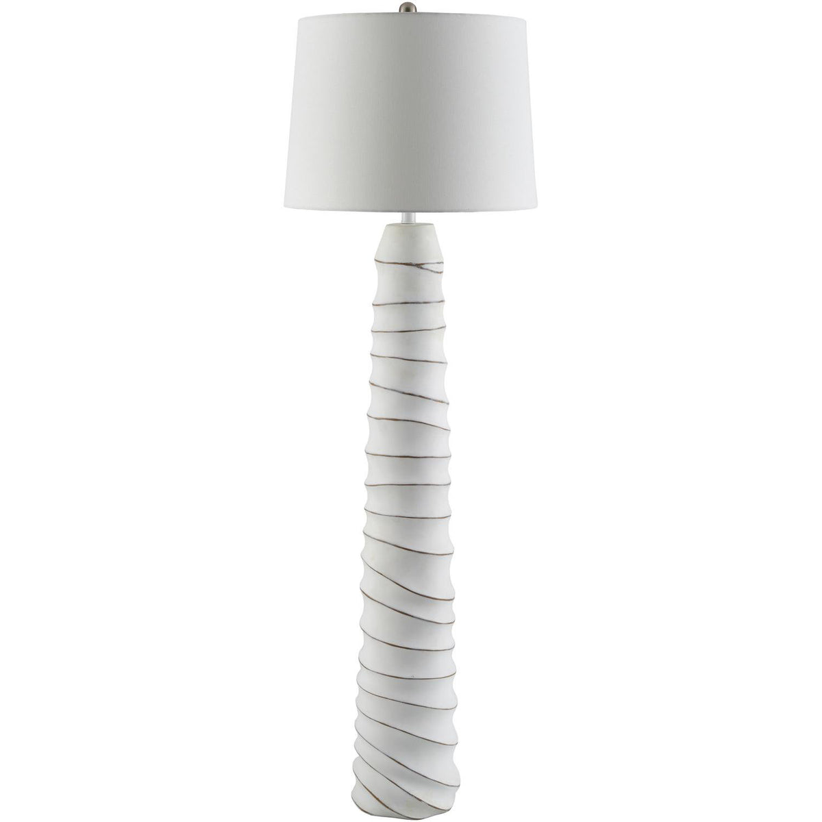 Traditional Floor Lamp, 59.4-Inch Tall, White Resin with Linen Shade