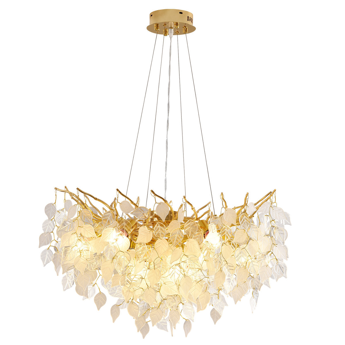 Tree Branch Chandelier, 10 Lights, Gold Finish with Crystal Leaves