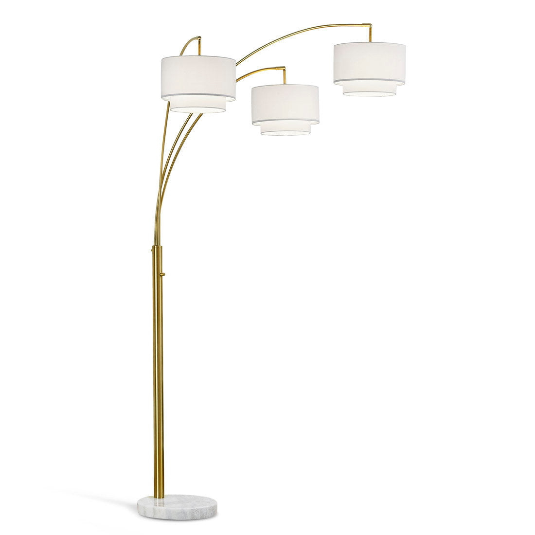 Tree Floor Lamp, 3-Light, White Drum Shade with Antique Brass Base