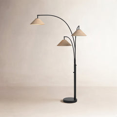 Tree Floor Lamp, 3 Lights, Dark Bronze Base with Light Brown Shades