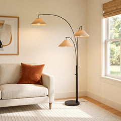 Tree Floor Lamp, 3 Lights, Dark Bronze Base with Light Brown Shades