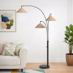 Tree Floor Lamp, 3 Lights, Dark Bronze Base with Light Brown Shades