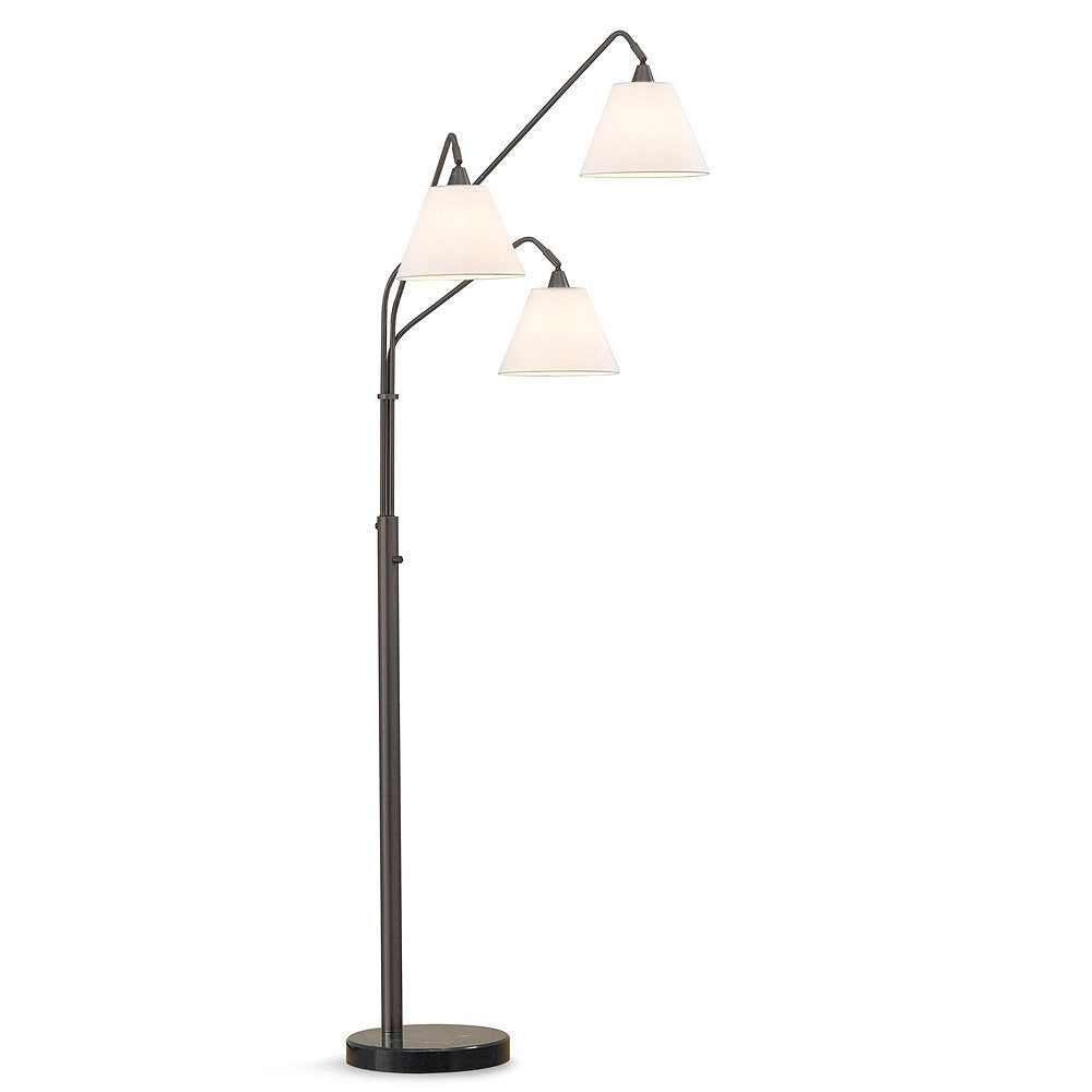 Tree Floor Lamp, 3 Lights, Metal in Dark Bronze and Black with White Cone Shade