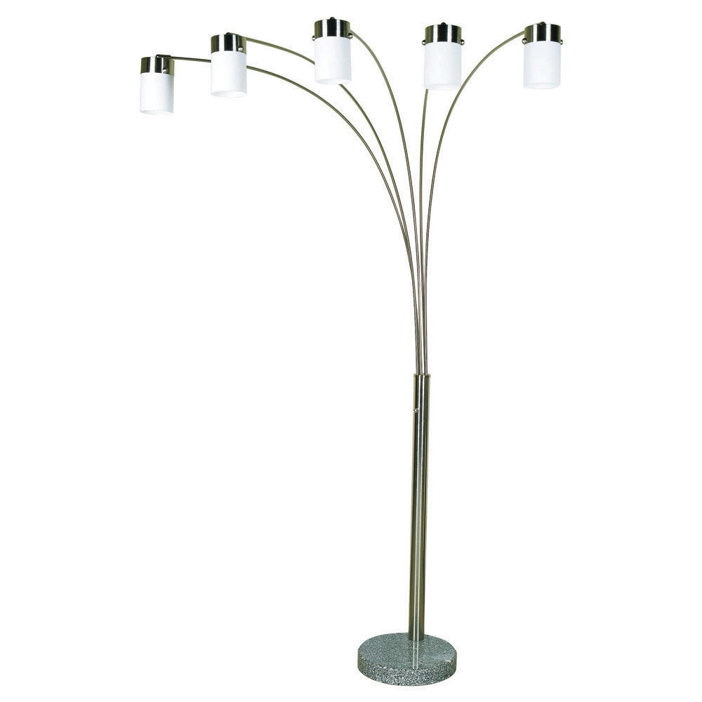 Tree Floor Lamp with 5 Lights in Brushed Nickel with Silver Shades