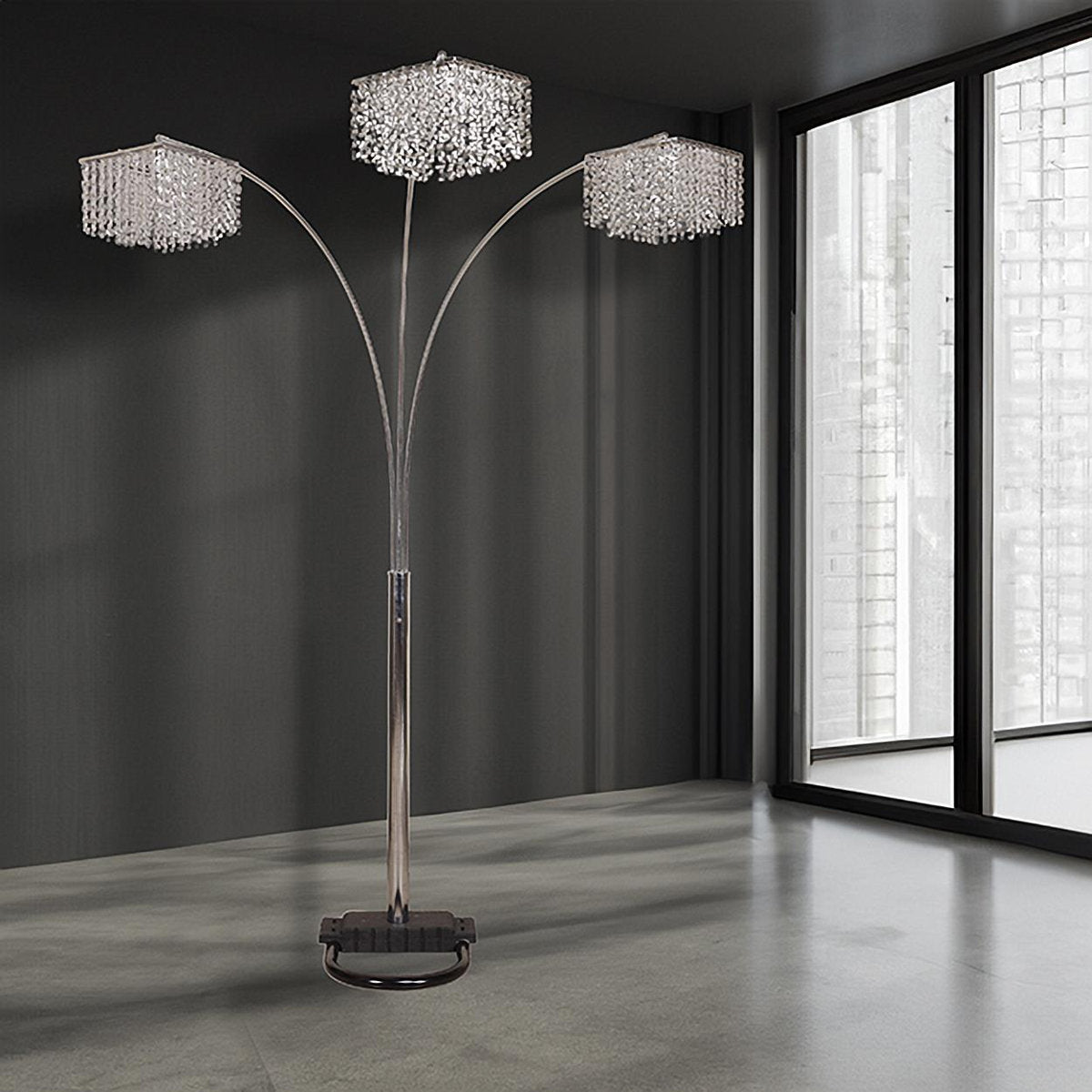 Tree Lamp, 3 Lights, 87 in H with Glass and Plastic Shade