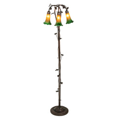 Tree Lamp, 3 Lights, Amber/Green Glass Shades with Mahogany Bronze Base