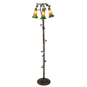 Tree Lamp, 3 Lights, Amber/Green Glass Shades with Mahogany Bronze Base