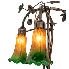 Tree Lamp, 3 Lights, Amber/Green Glass Shades with Mahogany Bronze Base