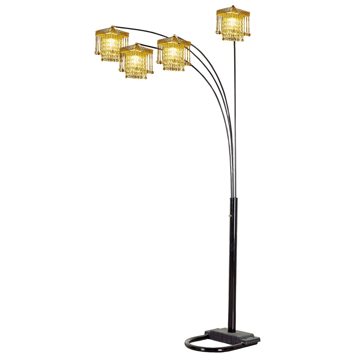 Tree Lamp with 4 Drum Shades in Gold and Black