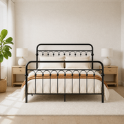 Bright room | Front view of the bed with oak nightstands, lamps, and a plant