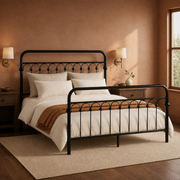 Clay corner | Foot-corner view with a rug, wood nightstands, and a window