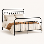 Three quarter studio | Black metal bed shown from the foot corner on white