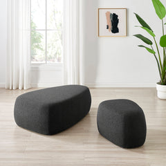 Triangle Ottoman, Black Boucle with Solid Wood Frame