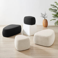 Triangle Ottoman in Black Boucle with Wood Frame