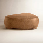 Triangle Ottomans, Set of 2, Brown Genuine Leather with Black Legs