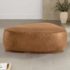 Triangle Ottomans, Set of 2, Brown Genuine Leather with Black Legs