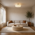 Living room | the same semi-flush mount over a sofa and coffee table
