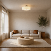 Living room | the same semi-flush mount over a sofa and coffee table
