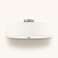Front | studio front of the white drum and brushed nickel canopy