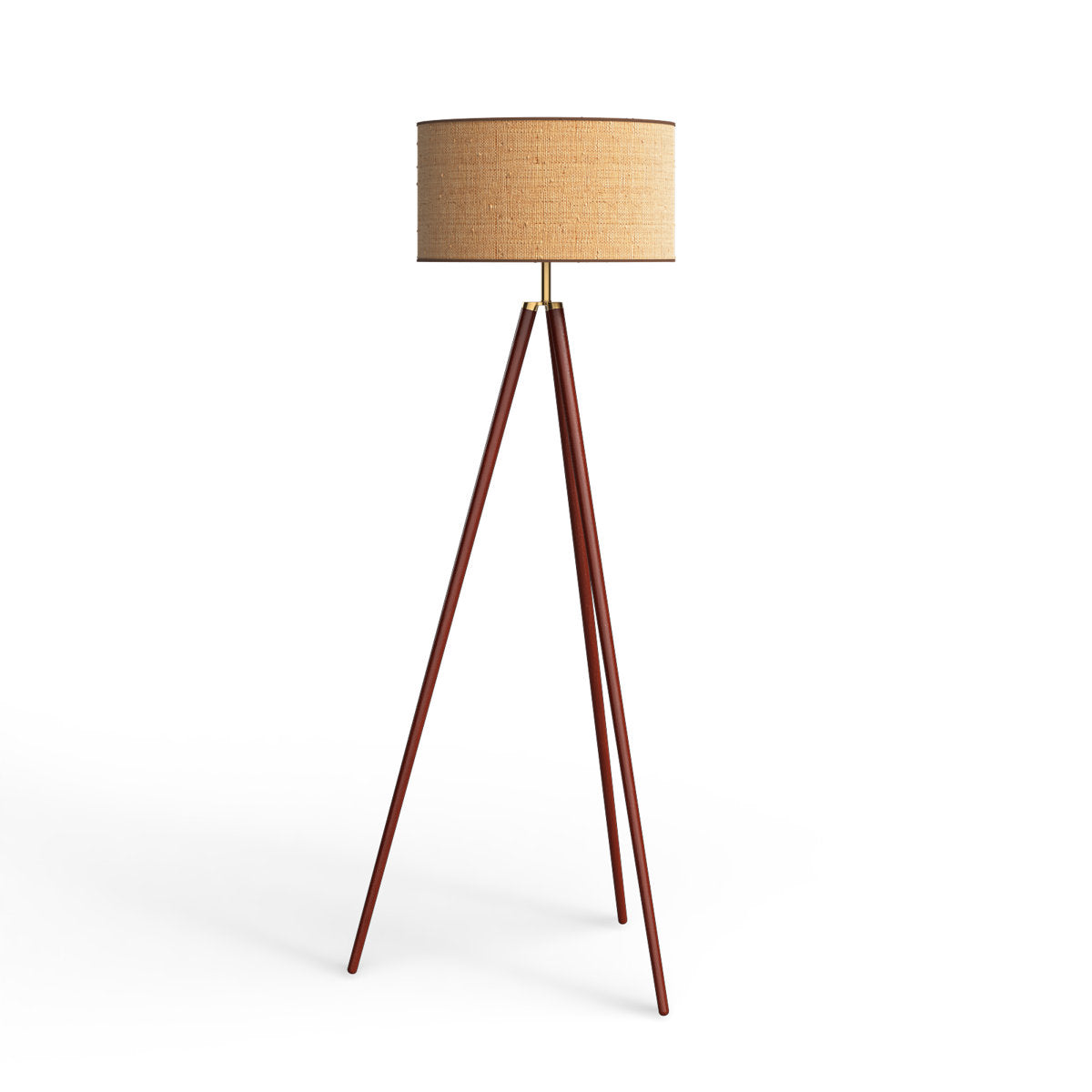 Tripod Floor Lamp with Rattan Drum Shade in Brown and Beige