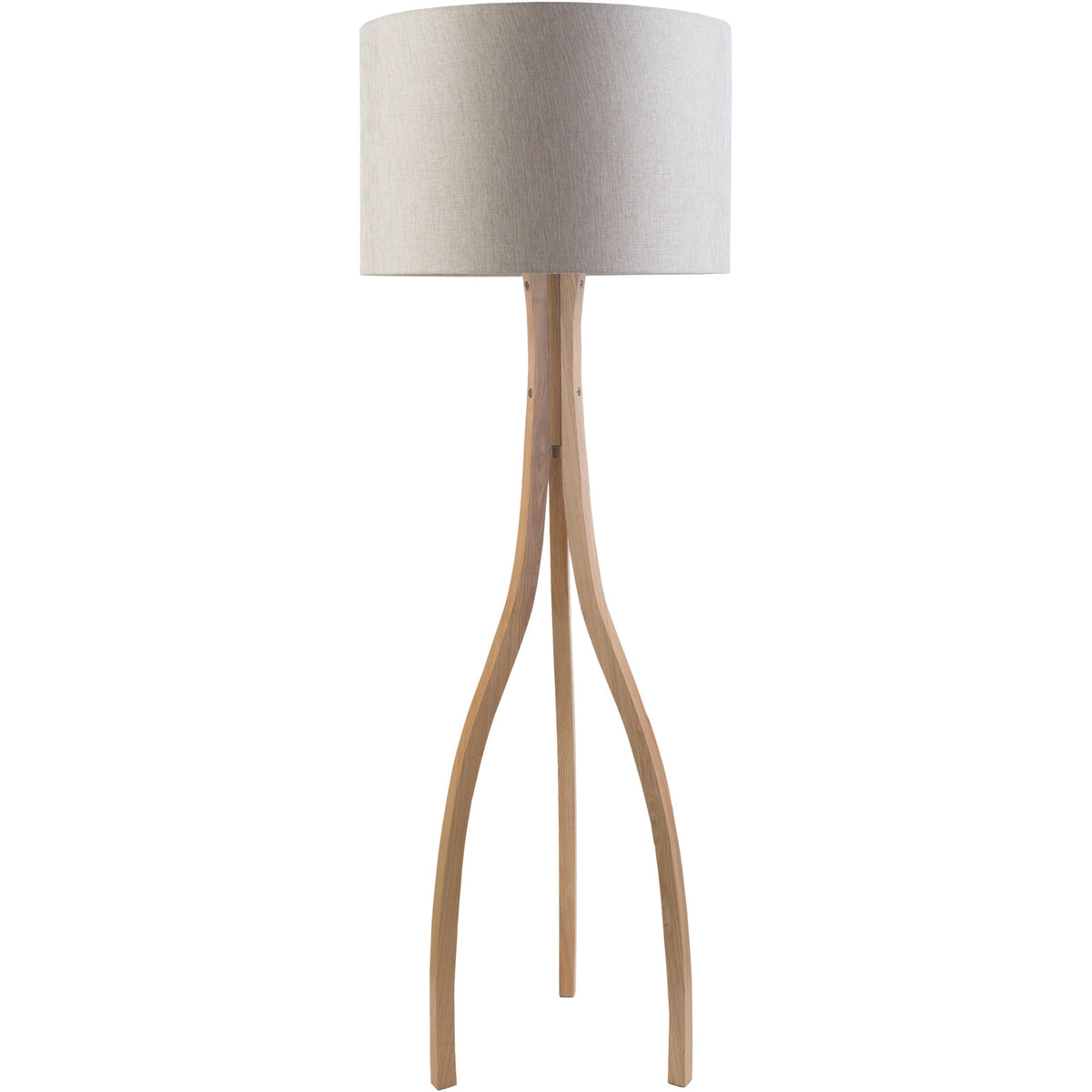 Tripod Floor Lamp, Wood with Light Gray Drum Shade