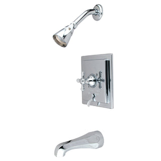 Tub and Shower Faucet, English Vintage, Single Cross Handle in Polished Chrome
