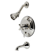 Tub and Shower Faucet, Heirloom, Pressure Balanced with Single Cross Handle