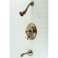 Tub and Shower Faucet, Heirloom, Pressure Balanced with Single Handle in Antique Brass