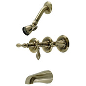 Tub and Shower Faucet, Heirloom, Triple Handle in Antique Brass