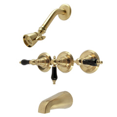 Tub and Shower Faucet, Heirloom, Triple Handle in Brushed Brass