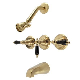 Tub and Shower Faucet, Heirloom, Triple Handle in Brushed Brass