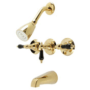 Tub and Shower Faucet, Heirloom, Triple Handle in Polished Brass