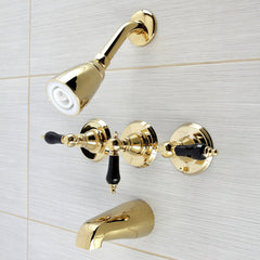 Tub and Shower Faucet, Heirloom, Triple Handle in Polished Brass