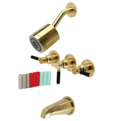Tub and Shower Faucet, Kaiser, Triple Handle in Brushed Brass