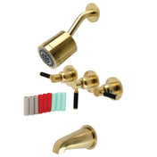 Tub and Shower Faucet, Kaiser, Triple Handle in Brushed Brass