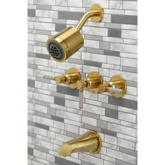 Tub and Shower Faucet, Kaiser, Triple Handle in Brushed Brass