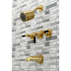 Tub and Shower Faucet, Kaiser, Triple Handle in Brushed Brass