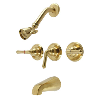 Tub and Shower Faucet, Magellan, Triple Handle in Brushed Brass