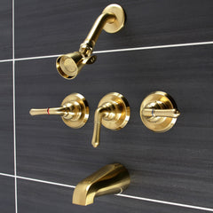 Tub and Shower Faucet, Magellan, Triple Handle in Brushed Brass