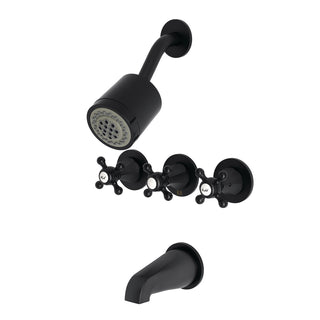Tub and Shower Faucet, Metropolitan, Triple Cross Handle, Wall Mount, Matte Black